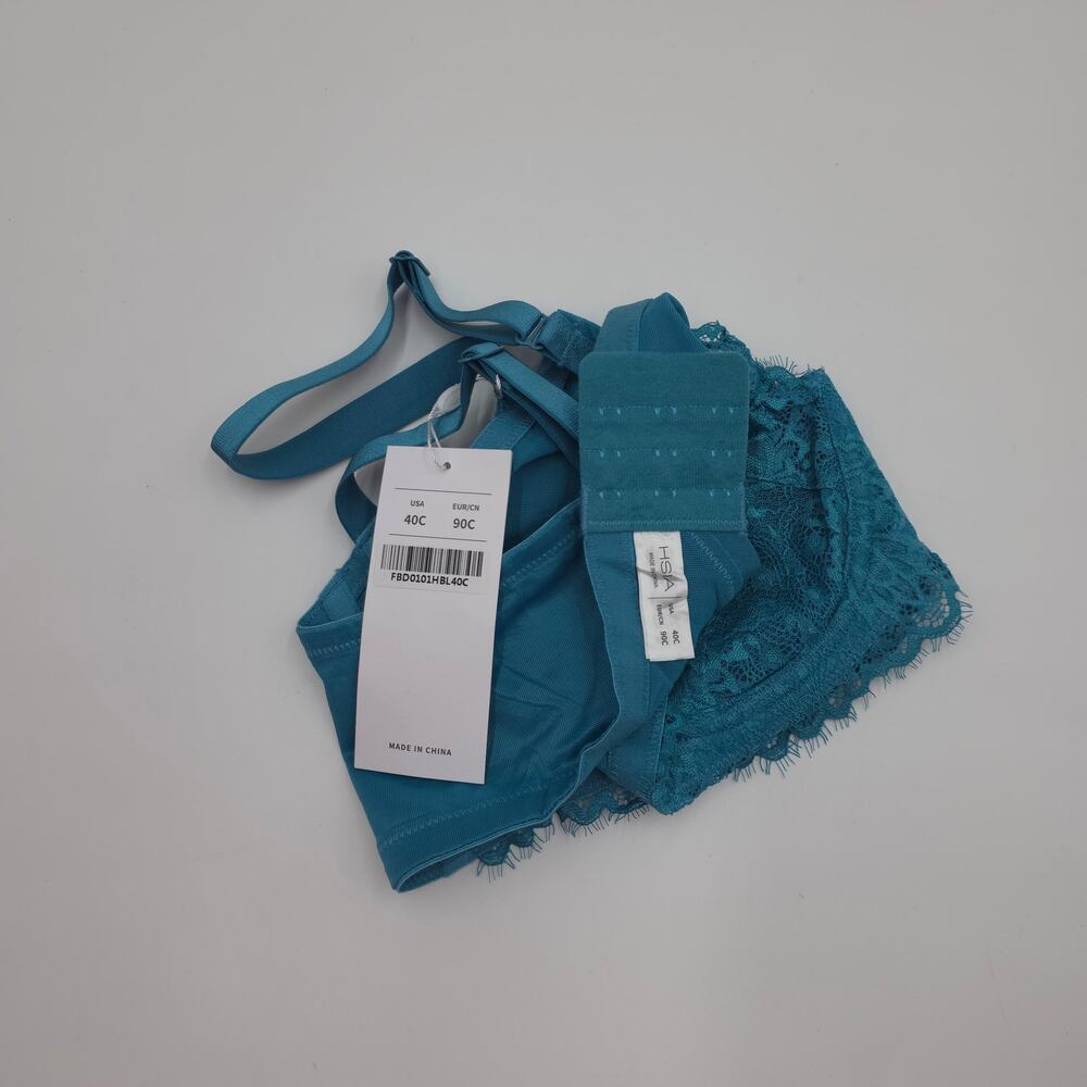 HSIA Sunflower Underwire Unlined Lace Bra in Horizon Blue Size 40C - Picture 8 of 8